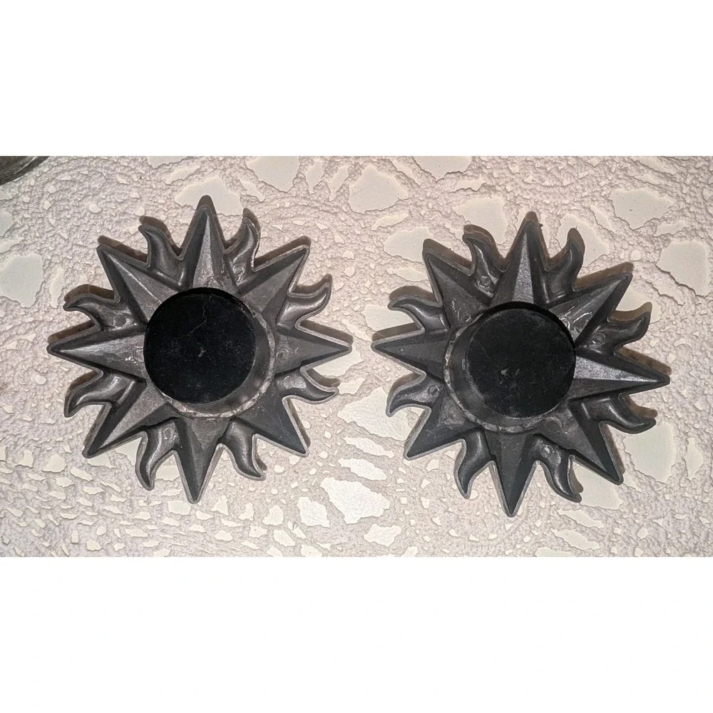 Vintage‎ Pair Of Celestial SunBurst Surface Top Candle Holders Lot